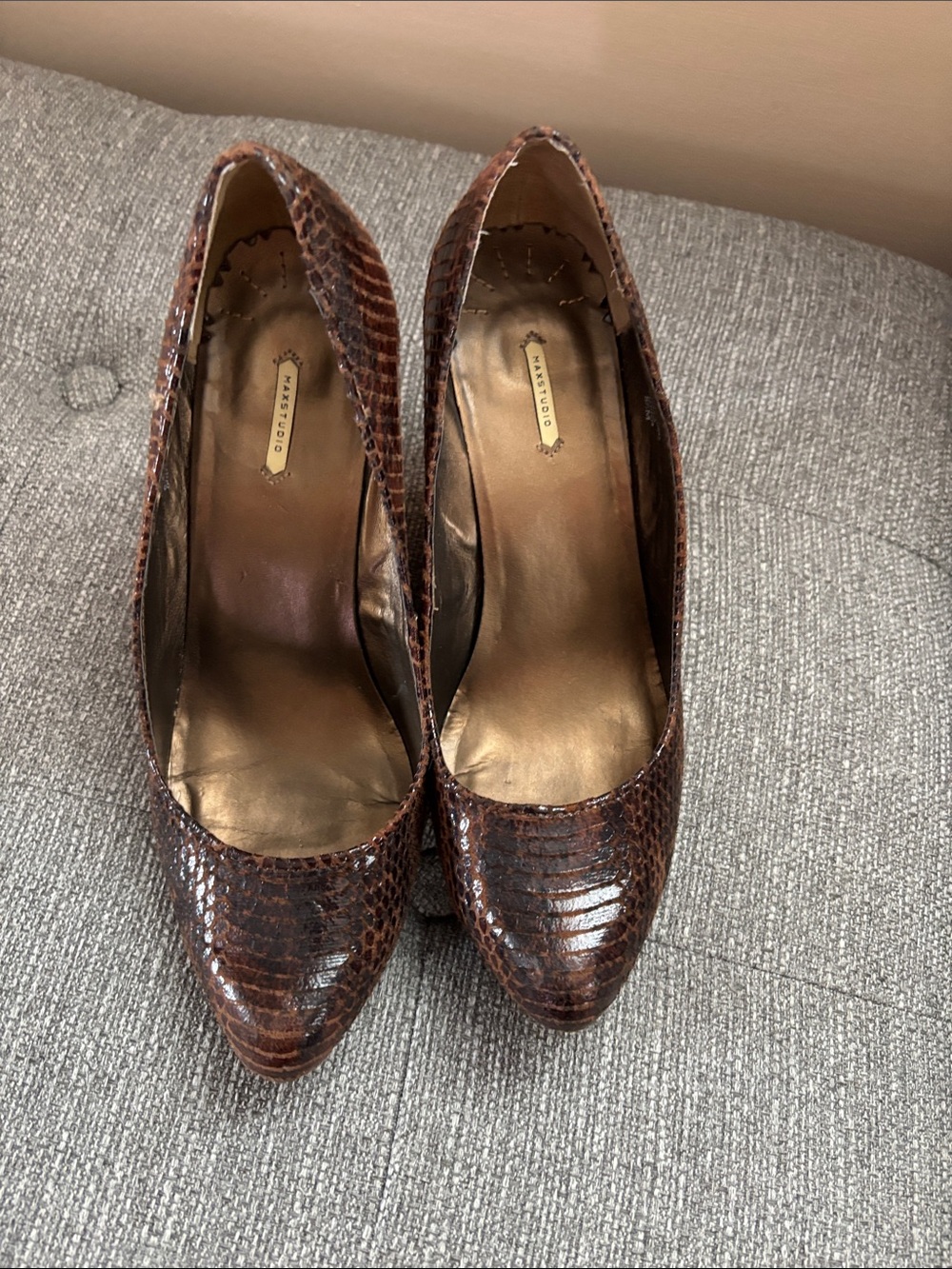Charles Jourdan Brown Snakeskin-Effect Pointed Toe Pumps